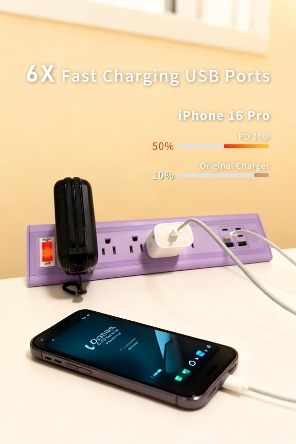 Desk Clamp Power Strip with Nightlight, 40W Fast Charging, 6FT Extension Cord - Image 4