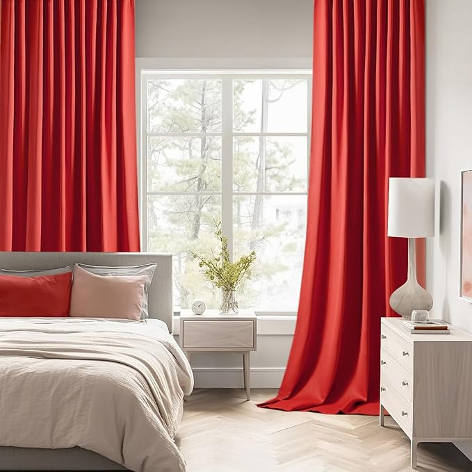 MIULEE Christmas Red Back Tab Blackout Curtains 52x102 Inch Long 2 Panels | Rod - Image 2