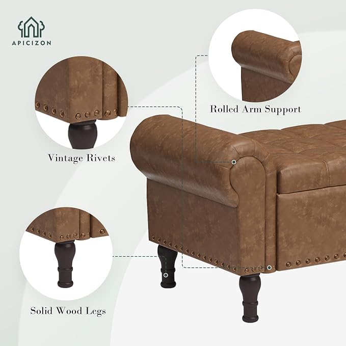 Apicizon 51” Bench with Storage, Upholstered Tufted Button Bedroom Bench with - Image 5