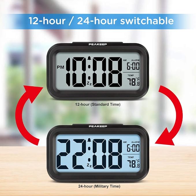 Peakeep Night Light Digital Alarm Clock Battery Operated Indoor Temperature | - Image 5