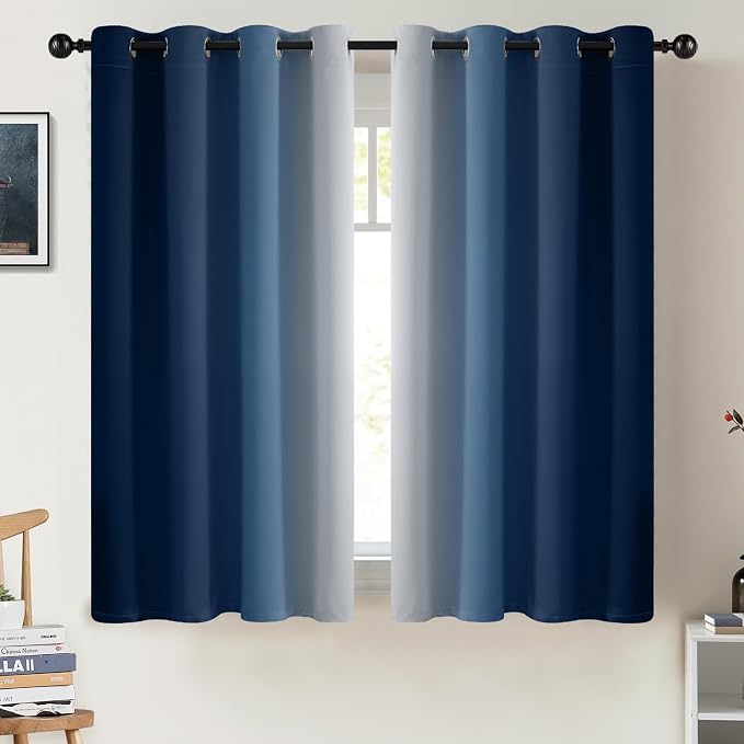 COSVIYA Curtains & Drapes Ombre Blue Curtains 54 inch Long 2 Panels Set - Image 8