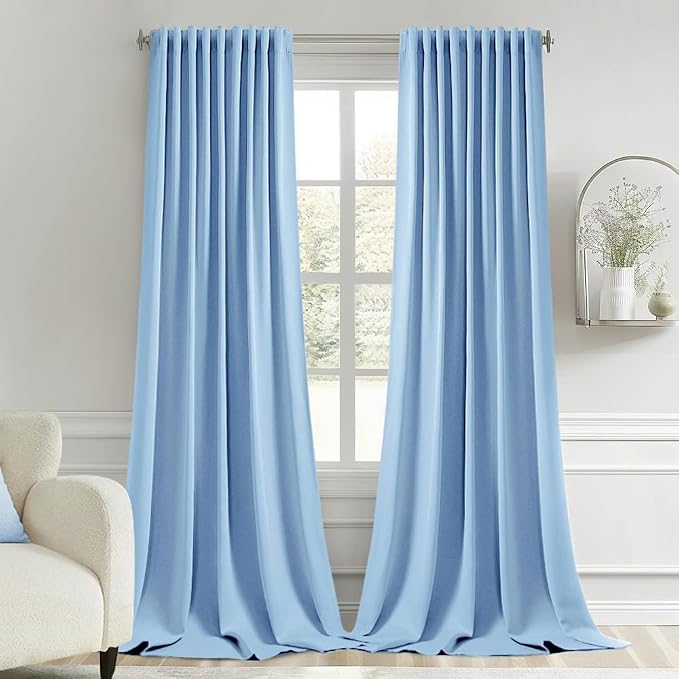 MIULEE Sky Blue Back Tab Blackout Curtains 52x108 Inch Long 2 Panels Set | Rod by MIULEE