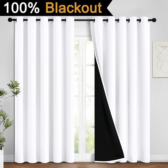 Yakamok Full Blackout Curtains 84 Inches Long, 2 Thick Layers Grommet Top - Image 2