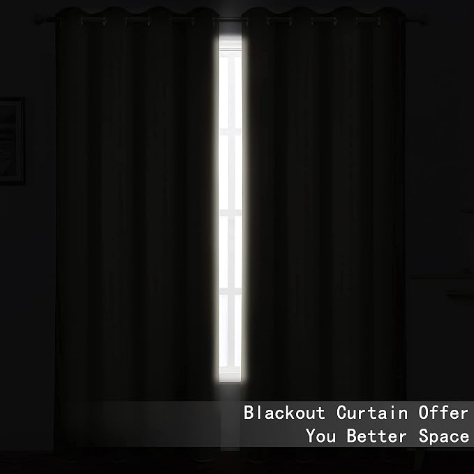 100% Blackout Curtains with Black Liner/Light Beige Curtains 52 x 84 Inch/Set - Image 3