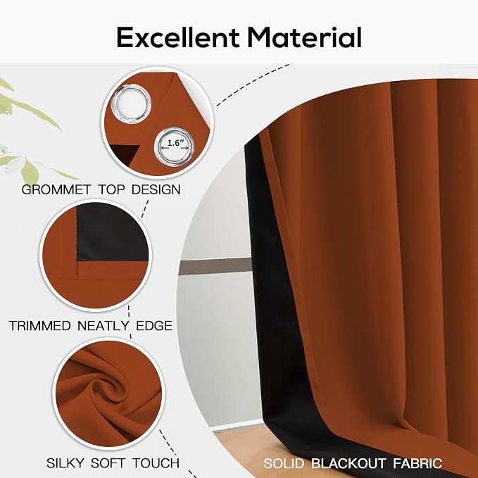 Yakamok Burnt Orange Blackout Curtains 84 inches Long - Image 4
