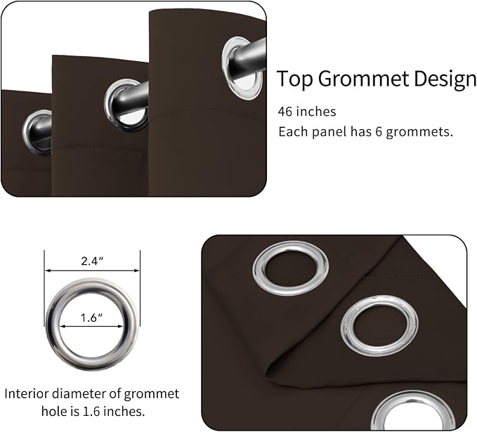 Easy-Going Thermal Grommet Blackout Curtains, 2 Panels 46x84 in, Dark Brown | - Image 4