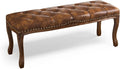 Bedroom Bench, French Vintage Tufted Leather Bench, 45.2" Carving Upholstered by COZYMAN