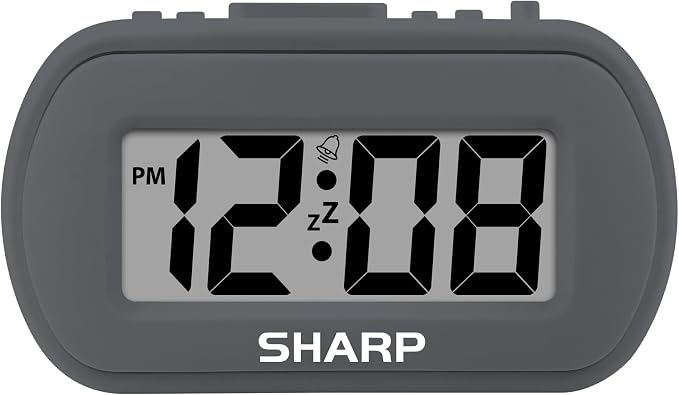 Sharp Battery Alarm Clock, Soft-Touch Case and Backlight, Charcoal Black | by SHARP