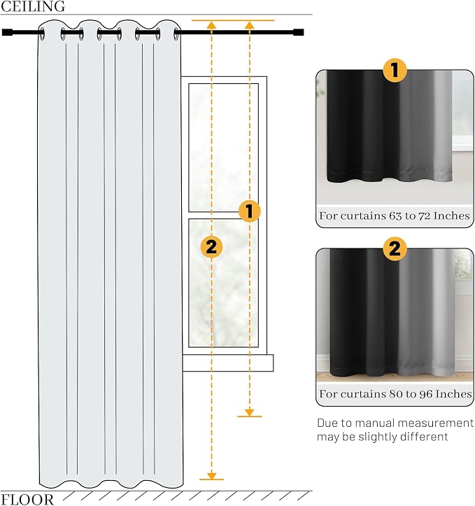 COSVIYA Grommet 100% Blackout Black Ombre Curtains White Back, W52xL72 Inch | 2 - Image 7