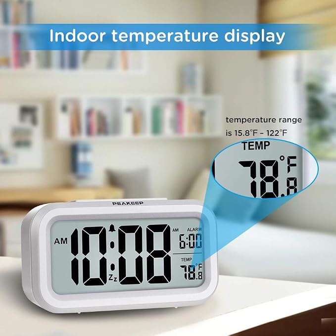 Peakeep Night Light Digital Alarm Clock Battery Operated Indoor Temperature | - Image 4