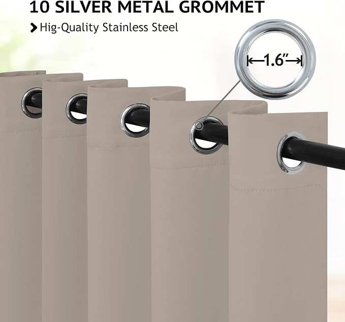 COSVIYA Grommet Blackout Room Darkening Natural Curtains 72 inch Length | Thick - Image 2