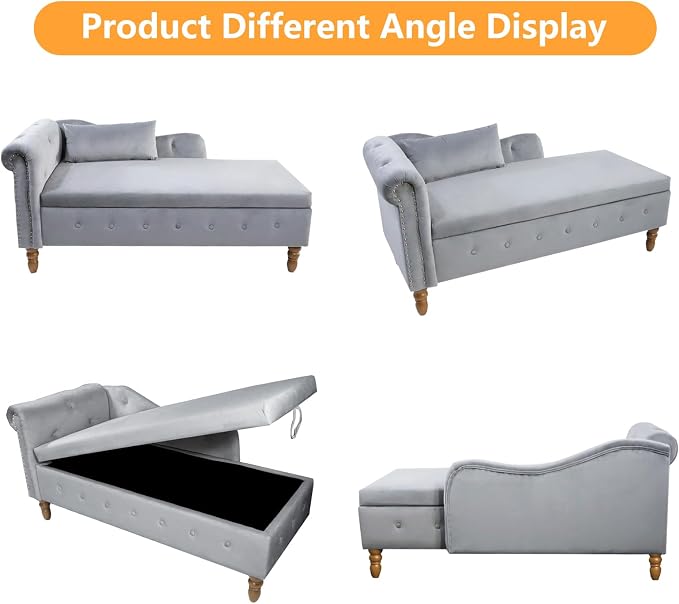 Aoowow Velvet Bedroom Storage Bench End of Bed, Rolled Arm Couch Indoor Chaise - Image 6