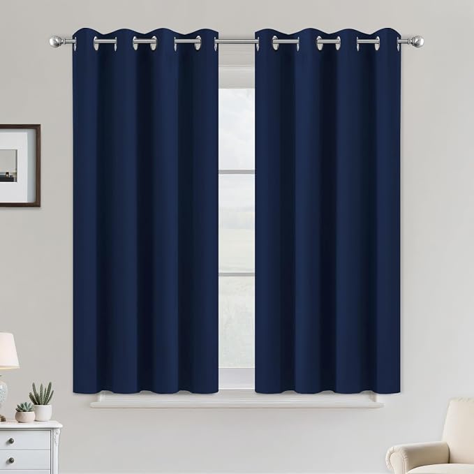 COSVIYA Grommet Room Darkening Navy Blue Curtains 45 inch Long by COSVIYA