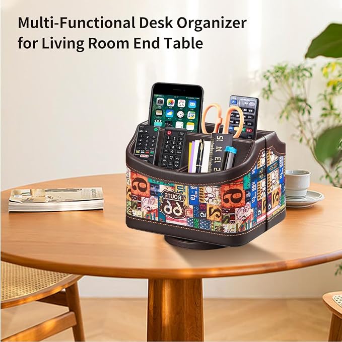 PU Leather 360° Rotatable Remote Control Holder, Nightstand TV Remote Caddy | - Image 4