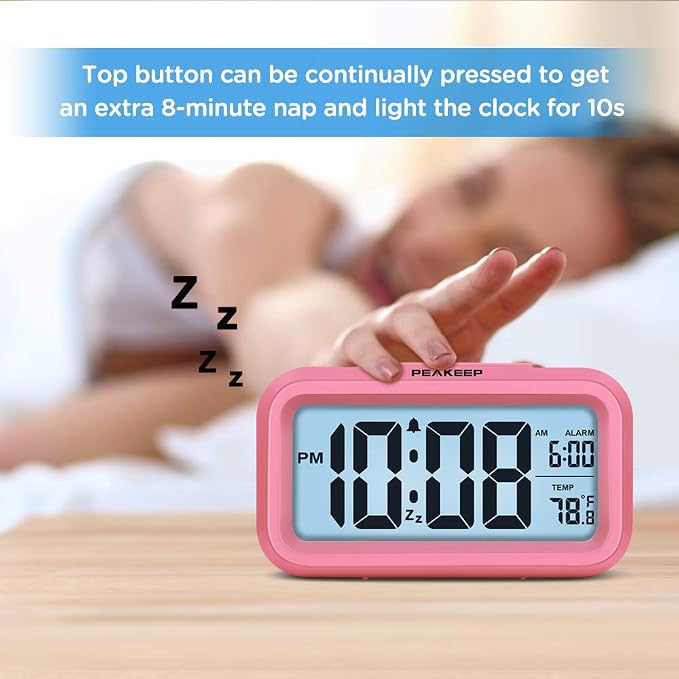 Peakeep Night Light Digital Alarm Clock Battery Operated Indoor Temperature | - Image 3