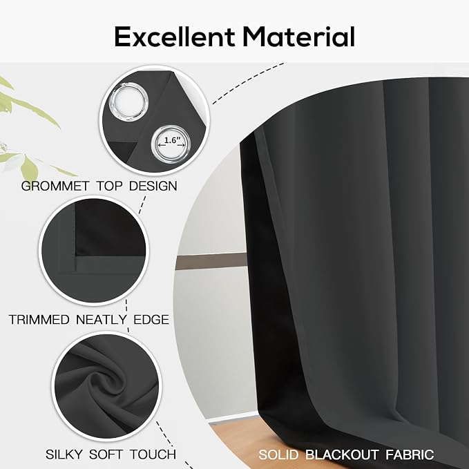 Yakamok Charcoal Grey Blackout Curtains 72 inches Long - Image 4