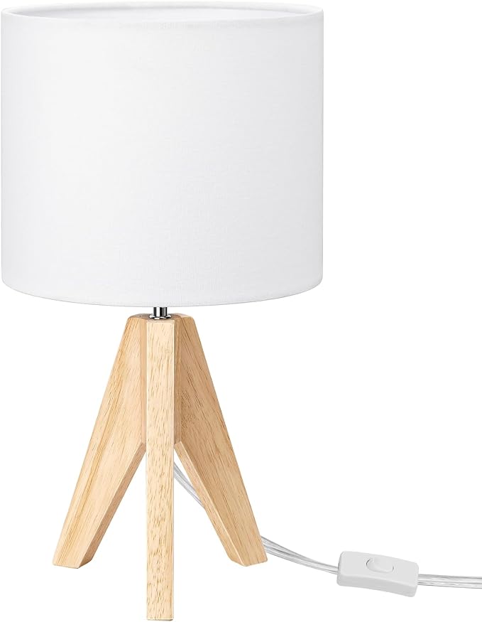 EDISHINE Small Cute Table Lamp, Wood Tripod Nightstand Lamp, 14.2 Inch | ON/Off - Image 8