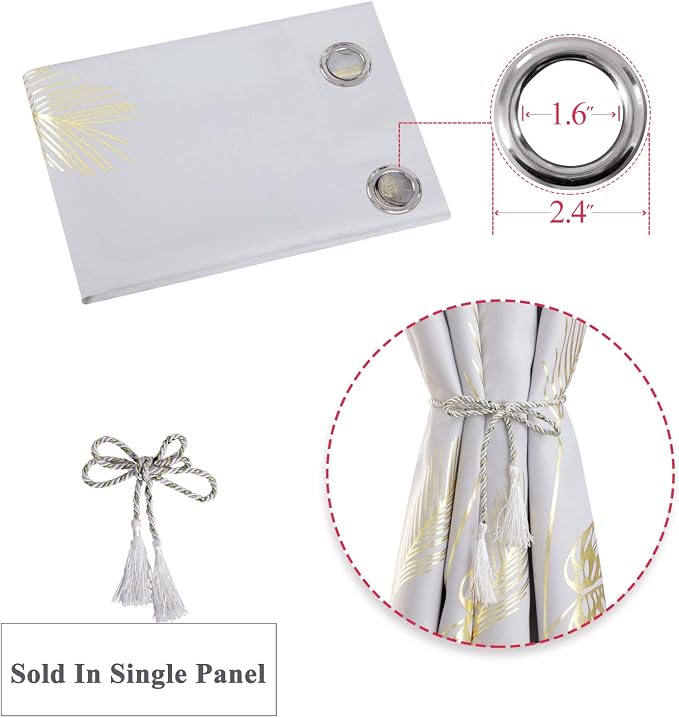 Greyish White Curtain for Dining Room 100W x 108L Inch Elegant Gold Palm Tree - Image 7