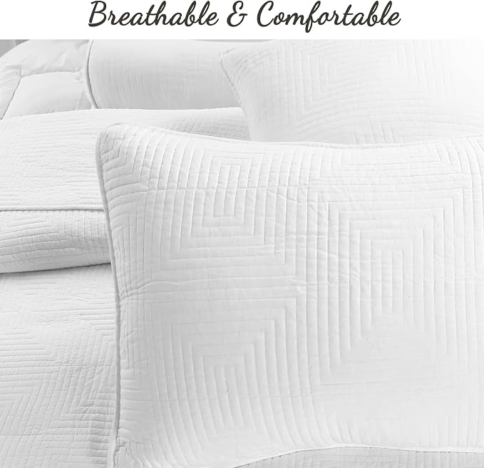 Cozy Line Home Fashions 100% Cotton Square Check Stitch Solid White Quilt - Image 3