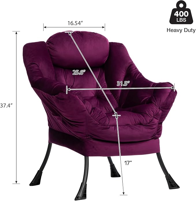 HollyHOME Lazy Chair with Armrest and Side Pocket, Comfy Accent Lounge Chair - Image 3