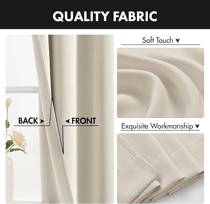MIULEE Cream Beige Blackout Curtains 4 Panels Set 72 Inch Length Bedroom | - Image 7