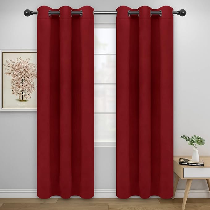 Easy-Going Thermal Grommet Blackout Curtains, 2 Panels 42x84 in | Christmas Red by Easy-Going