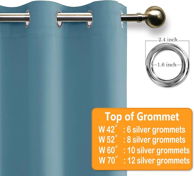 Grommet Blackout Curtains for Bedroom, 70 x 63 Inches, Stone Blue | Thermal - Image 5
