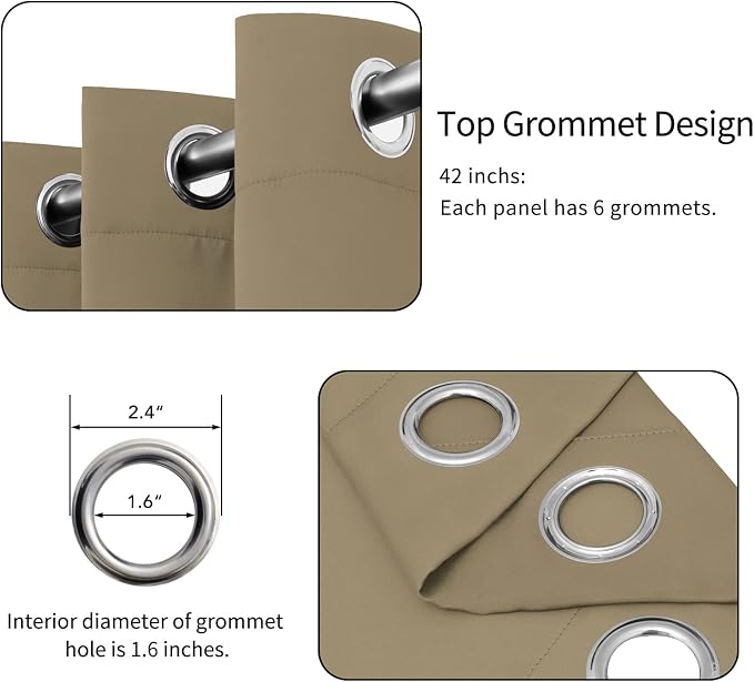 Easy-Going Thermal Grommet Blackout Curtains, 2 Panels 42x63 in, Tan | Washable - Image 4