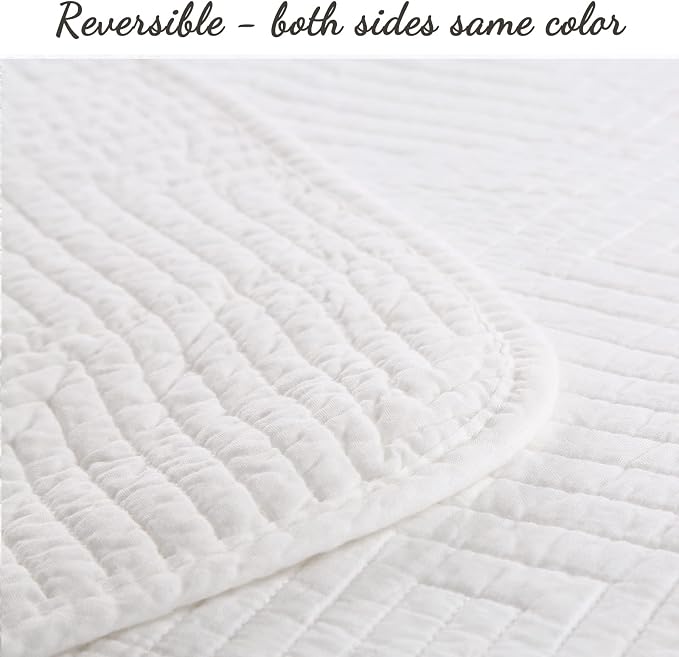 Cozy Line Home Fashions 100% Cotton Square Check Stitch Solid White Quilt - Image 4