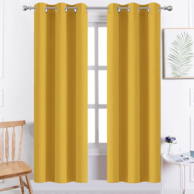 Yakamok Blackout Curtains 38x72 inch Mustard Yellow Thermal Drapes-Bedroom | 2 by Yakamok