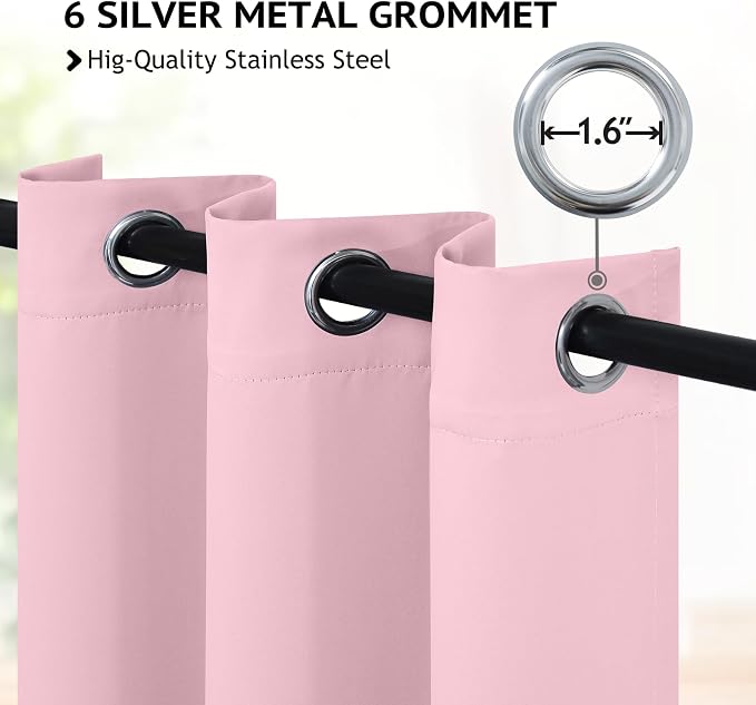 COSVIYA Grommet Room Darkening Pink Curtains 63 inch Length - Image 2