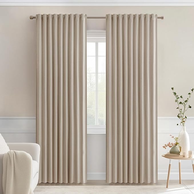 MIULEE Taupe Back Tab Blackout Curtains 52x84 Inch Length 2 Panels Set | Rod by MIULEE
