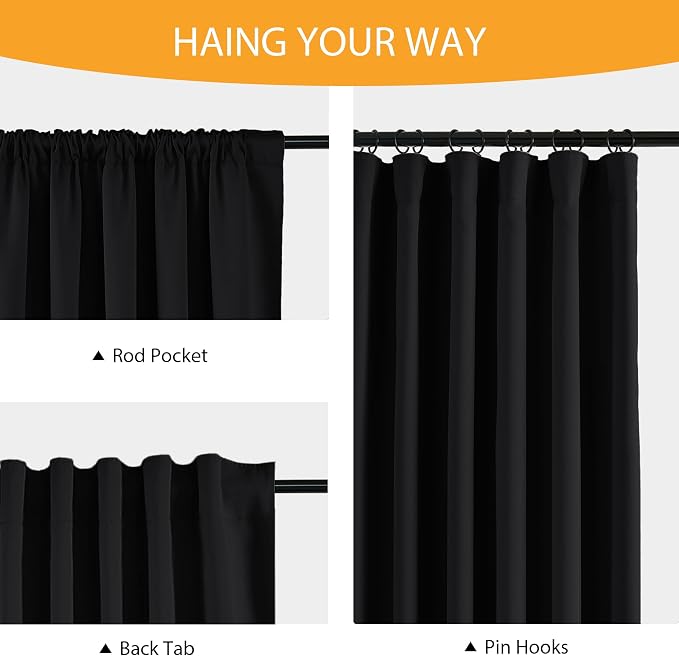 RYB HOME 100% Blackout Bedroom Living Room Curtains 96 inches Long 2 Panels | - Image 6