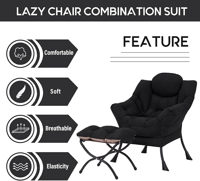 Lazy Chair with Ottoman, Comfy Accent Reading Chair, Removable Cover, with - Image 8