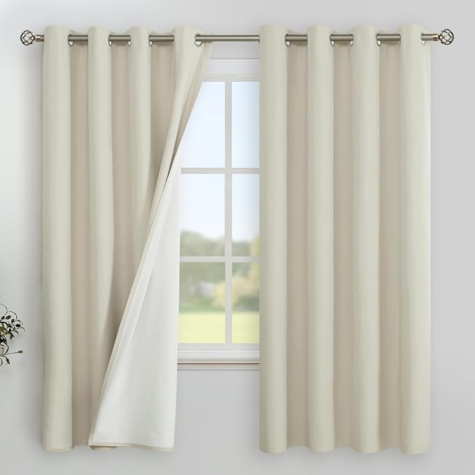 YoungsTex Linen Blackout Curtains 63 Inch Length, Room Darkening Drapes by YoungsTex
