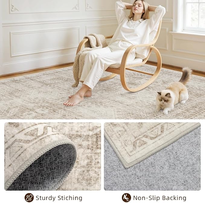 Washable Area Rugs 2x3: Neutral Living Room Bedroom Carpet Brown | Vintage Boho - Image 7