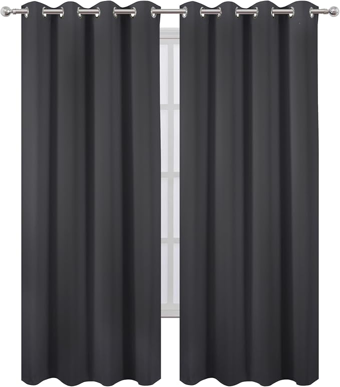 Blackout Curtains 52 x 84 inches Long Dark Grey Curtains Set of 2 Panels - Image 2