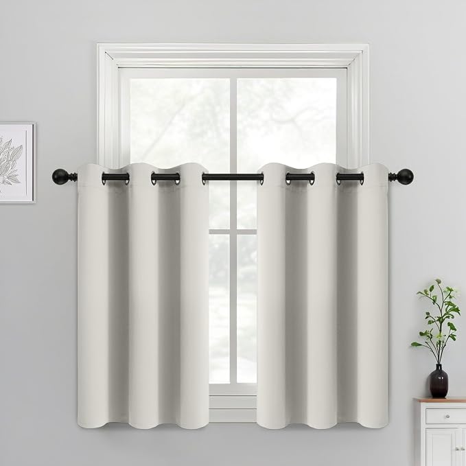 Yakamok Blackout Curtains 38x36 inch Light Beige Thermal Drapes-Kitchen | 2 by Yakamok