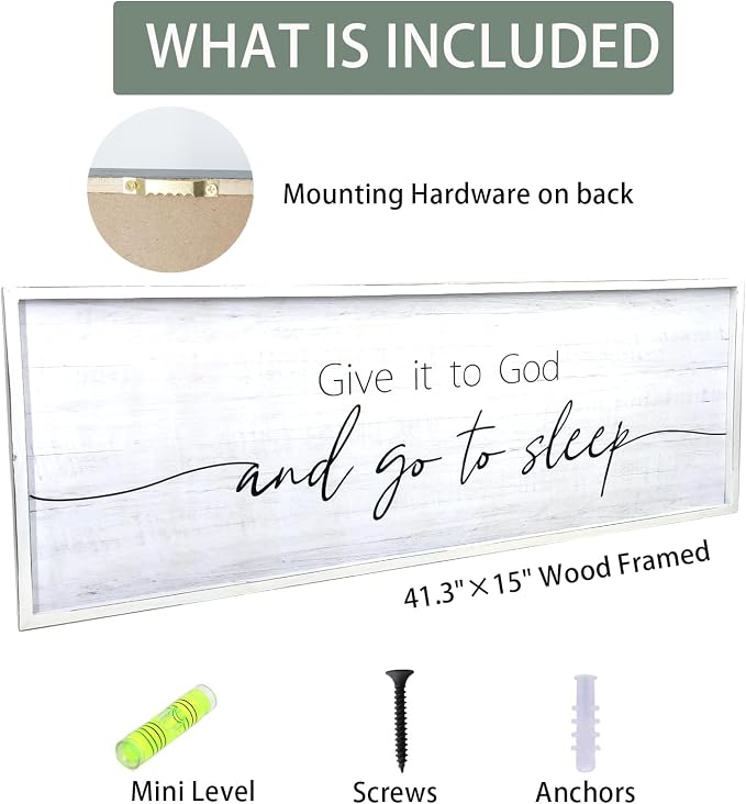 Give It to God and Go to Sleep Sign Framed Large 41''×15'' Above Bed Wall Decor - Image 3