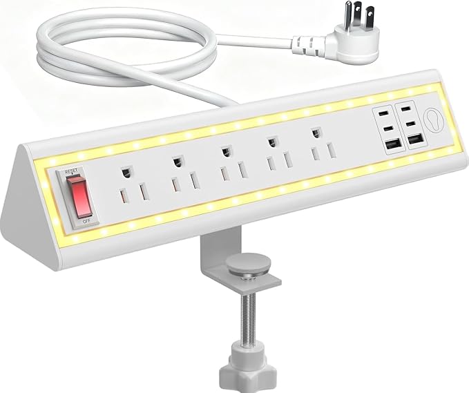 Desk Clamp Power Strip with Nightlight, 40W Fast Charging, 10FT Extension Cord by NYYTGE