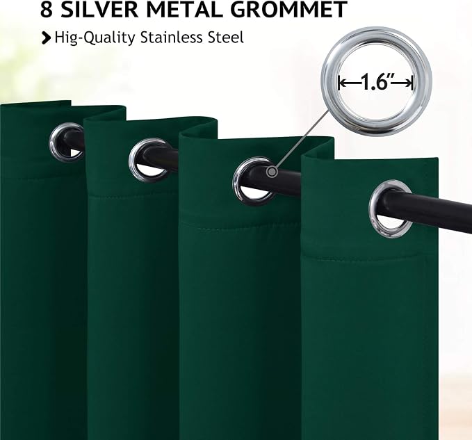 COSVIYA Grommet Room Darkening Dark Green Curtains 84 inch Long - Image 2