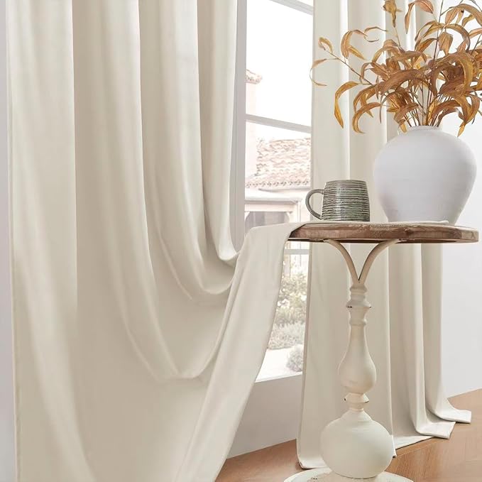 Timeper Cream Beige Velvet Curtain W104 x L96 inches 1 Panel, Thermal Insulated - Image 6