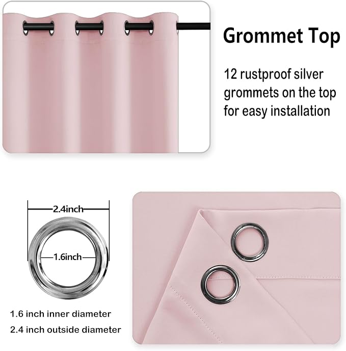 DWCN Blackout Curtains – Grommet Top 70x63 Inch 2 Panels Blush Pink Thermal - Image 5
