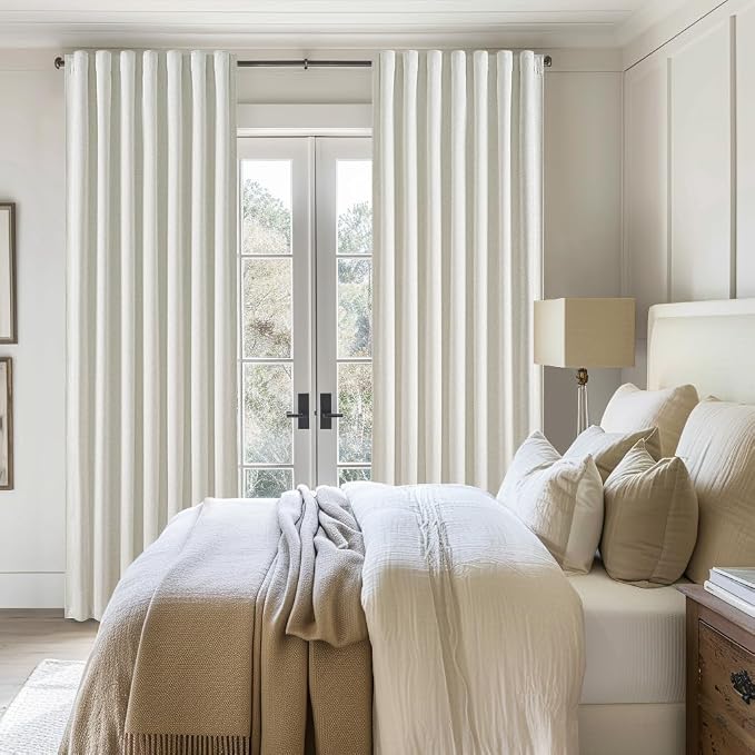 Beige White Cute Blackout Pleated Curtains 86 Inches Long 2 Pack, Insulated - Image 8