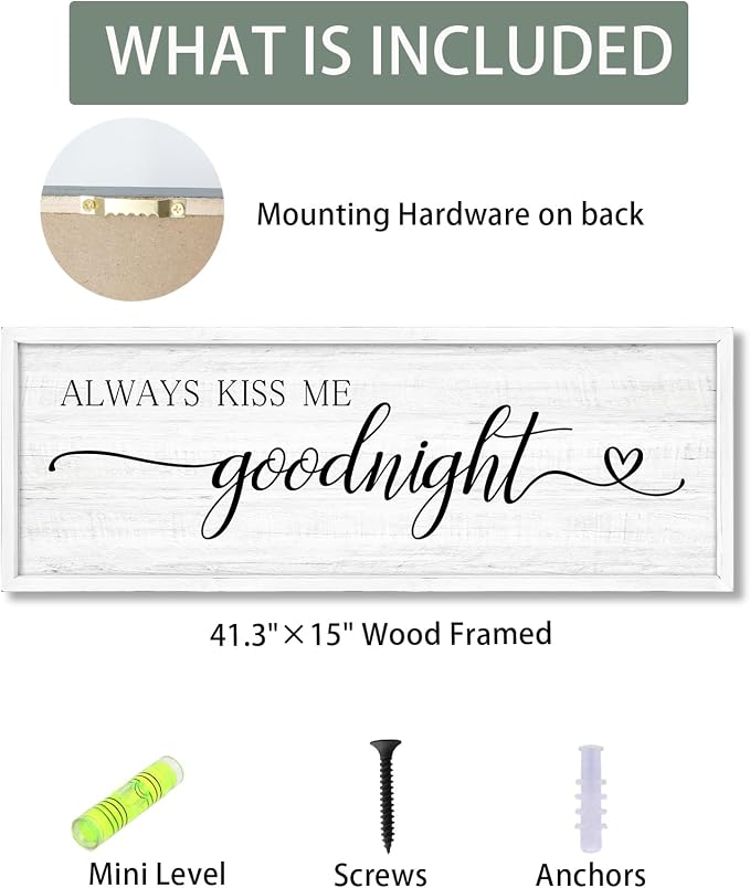 Always Kiss Me Goodnight Wall Sign Above Bed 41.3''×15'' Large Farmhouse Wall - Image 3