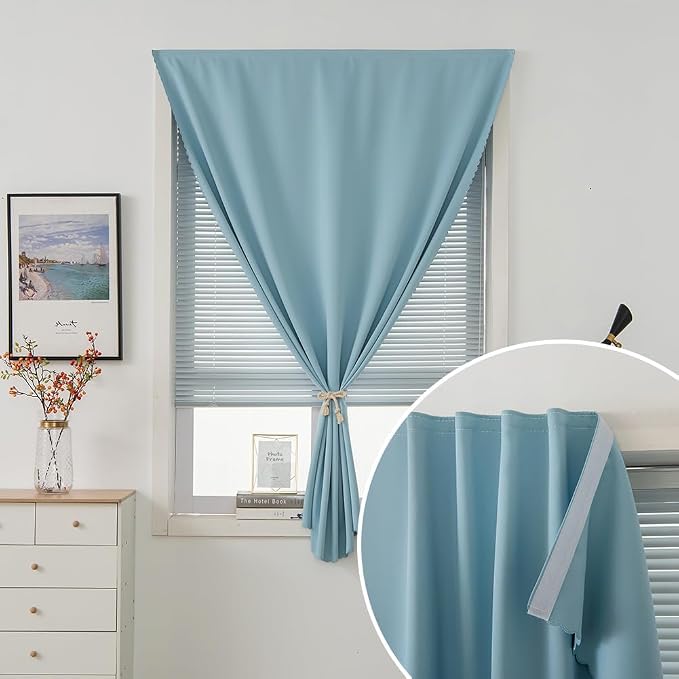 Thermal Blackout Curtains with Self-Adhesive Tape, No Rod No Drill Easy Install - Image 6