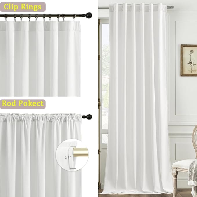 Timeper White Velvet Curtains 90 inches 2 Panels, Luxury Curtains - Image 2