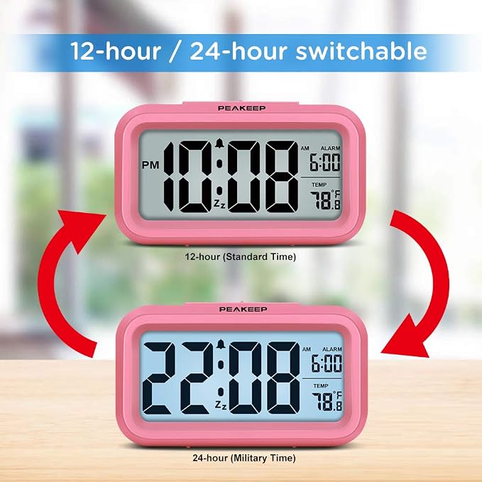 Peakeep Night Light Digital Alarm Clock Battery Operated Indoor Temperature | - Image 5