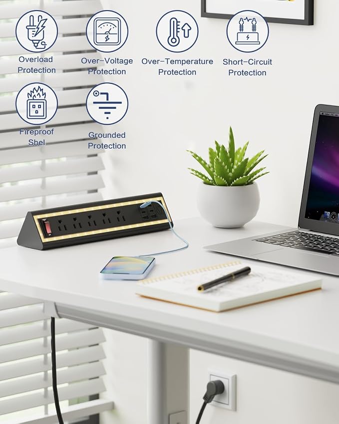 Desk Clamp Power Strip with Nightlight, 40W Fast Charging, 10FT Extension Cord - Image 5