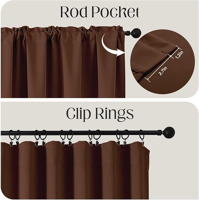 CUCRAF Brown Blackout Curtains 90 inch Length 2 Panels Set, Rod Pocket Room - Image 2